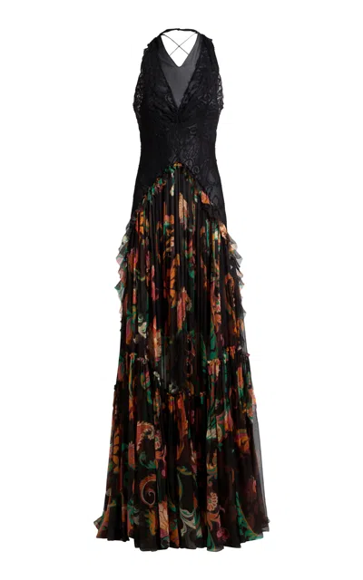 Etro Lace-paneled Chiffon Gown In Multi