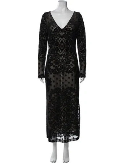 Pre-owned Etro Lace Pattern Long Dress In Black