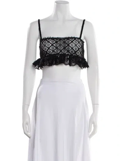 Pre-owned Etro Lace Pattern Square Neckline Crop Top In Black