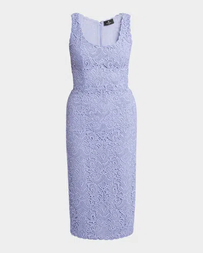 Etro Lace Square-neck Sheath Midi Dress In Blue