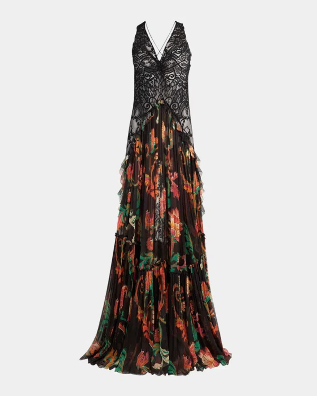 Etro Lace Top Halter Gown With Printed Skirt In Black 8 | ModeSens