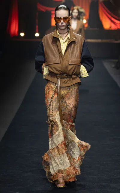Etro Lace-trimmed Ruffled Silk Maxi Skirt In Multi