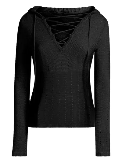 Etro Lace-up Hooded Sweater In Black