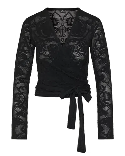 Etro Lace Wrap Cardigan In Black