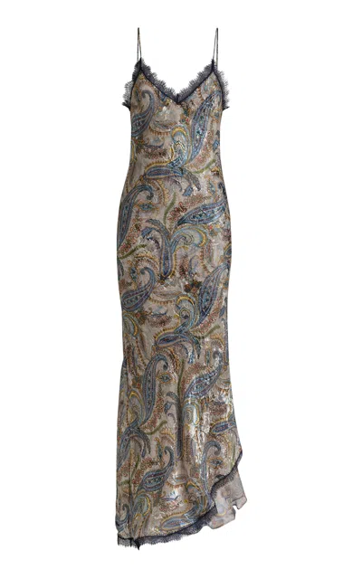 Etro Lace-trimmed Silk-blend Maxi Dress In Multi