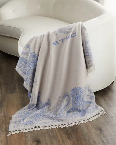 Etro Lagos Wool Fringed Throw Blanket In Gold