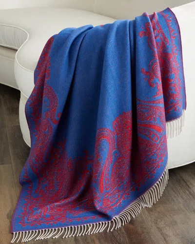 Etro Lagos Wool Fringed Throw Blanket In Navy