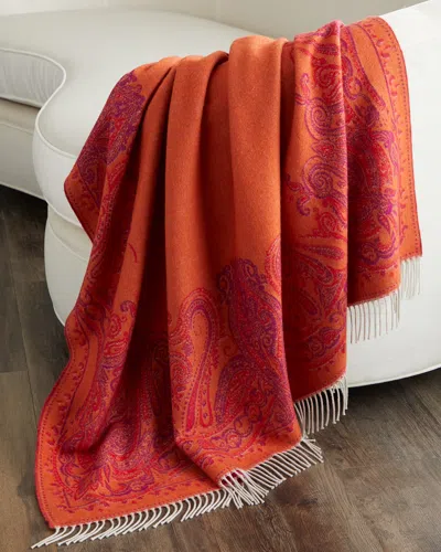 Etro Lagos Wool Fringed Throw Blanket In Orange