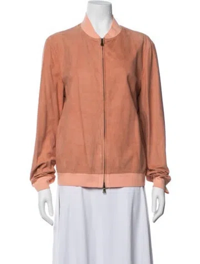 Pre-owned Etro Lamb Leather Bomber Jacket In Pink