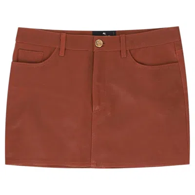 Pre-owned Etro Lambskin Leather Mini Skirt In Brown