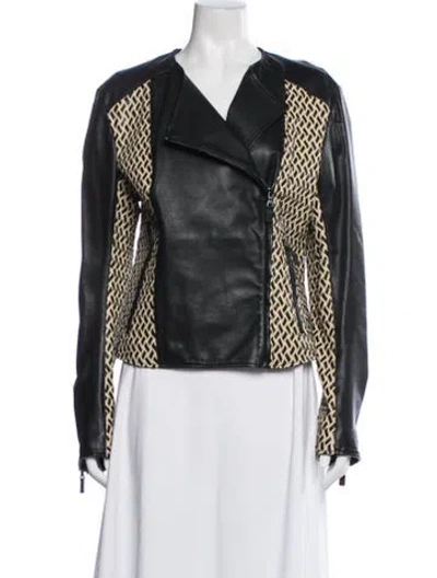 Pre-owned Etro Lambskin Printed Biker Jacket In Black