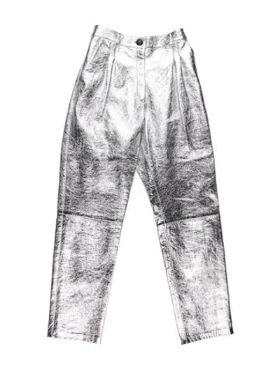Pre-owned Etro Lambskin Straight Leg Pants In Silver