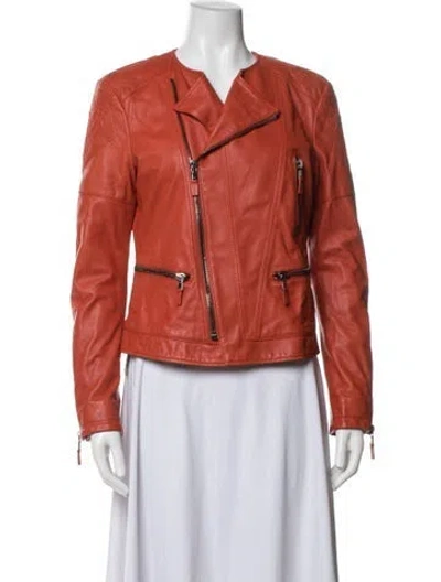 Pre-owned Etro Lambskin Tweed Pattern Biker Jacket In Red