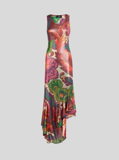 ETRO , LAMINATED JERSEY DRESS WITH MAXI FLORAL PRINT, WOMAN, MULTICOLOUR, SIZE 46