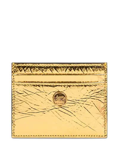 Etro Laminated Leather Card Holder In Gold