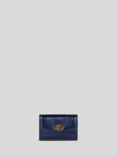 Etro Laminated Leather Coin Purse In Navy Blue