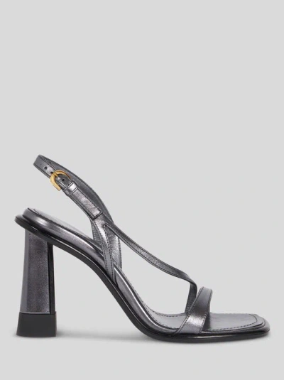 Etro Laminated Leather Sandals In Grey