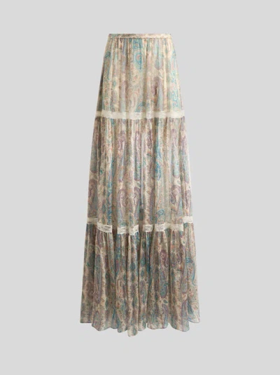 Etro Tiered Lace-trimmed Paisley-print Silk-crepon Maxi Skirt In Multi