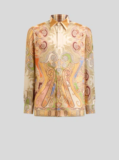 ETRO , LONG PAISLEY SHIRT WITH STRIPES, BEIGE, SIZE M