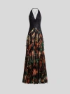 Etro Long Silk Dress With Flounce In Multicolor