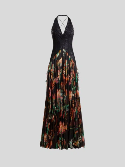 ETRO , LONG SILK DRESS WITH FLOUNCE, WOMAN, MULTICOLOUR, SIZE 40
