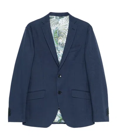 Etro Lapel Long-sleeved Suit Jacket In Blue