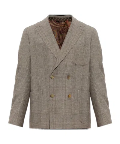 Etro Lapel Long-sleeved Suit Jacket In Brown