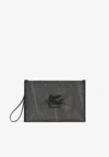 Etro Large Arnica Paisley Jacquard Pouch Bag In Black