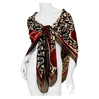 Pre-owned Etro Large Black And White Silk Chiffon Shawl