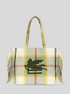 Etro Large Check Jacquard Soft Trotter Tote Bag With Fringing In White