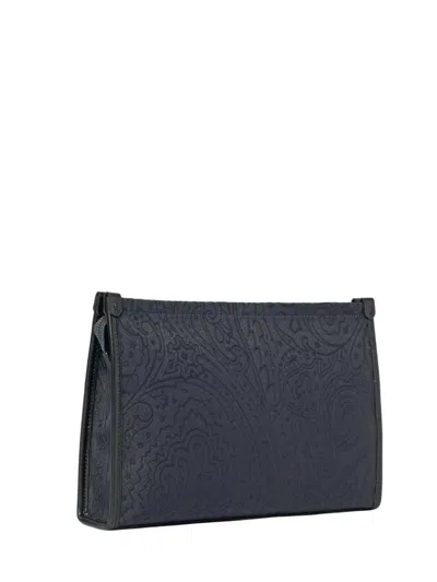 Etro Large Jacquard Nylon Pouch In Blue