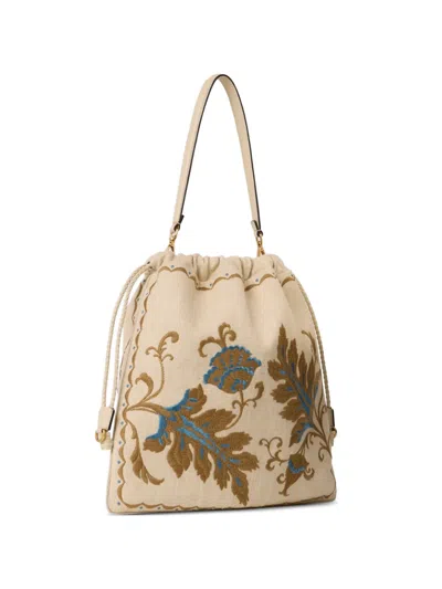 Etro Large Kalispera Embroidery Drawstring Shoulder Bag In Neutral