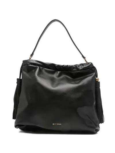 Etro Large Kalispera Tassel-detail Leather Shoulder Bag In Black
