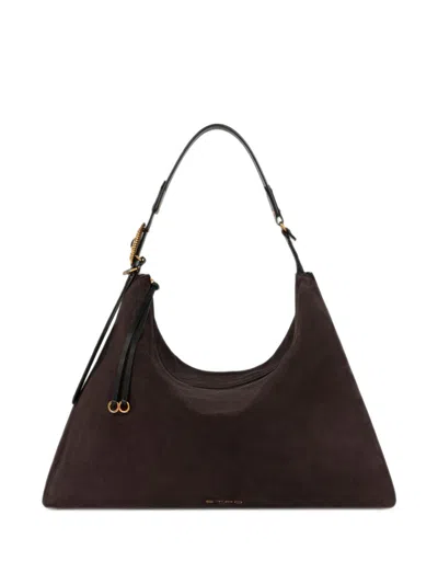 Etro Large Leather Hobo Bag In Burgundy