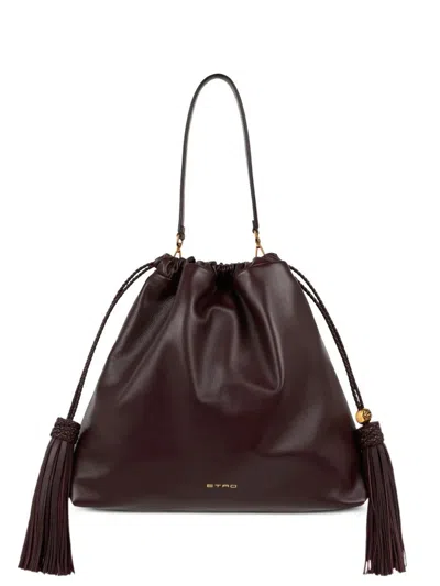 Etro Large Leather Kalispera Bag With Tassels In Burgundy