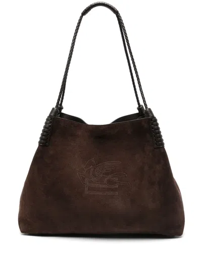 Etro Large Leather Tote Bag In Yellow