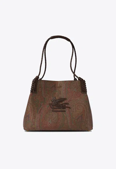Etro Large Libra Paisley Jacquard Tote Bag In Red