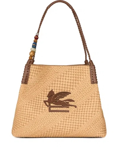 Etro Large Libra Pegasus Shoulder Bag In Neutral