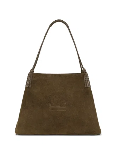 Etro Large Libra Suede Tote Bag In Green