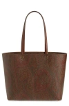 Etro Brown Shopper With All-over Jacquard Paisley Pattern In Canvas Woman In Brown/red
