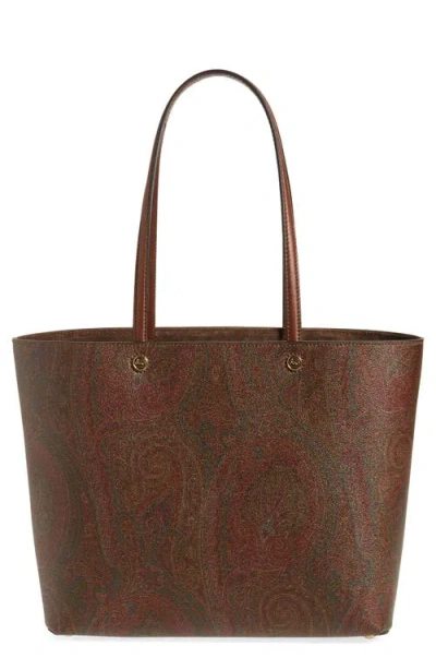 Etro Brown Shopper With All-over Jacquard Paisley Pattern In Canvas Woman