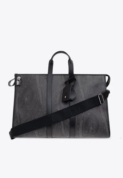 Etro Large Paisley Jacquard Travel Bag In Gray