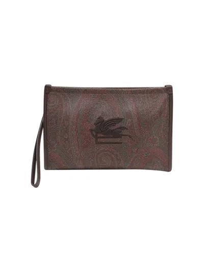Etro Large Paisley Pouch  In Brown