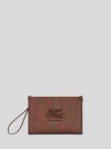 Etro Large Paisley Pouch With Pegaso Detail In Brown