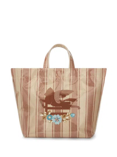 Etro Large Pegaso-motif Striped-jacquard Tote Bag In Brown