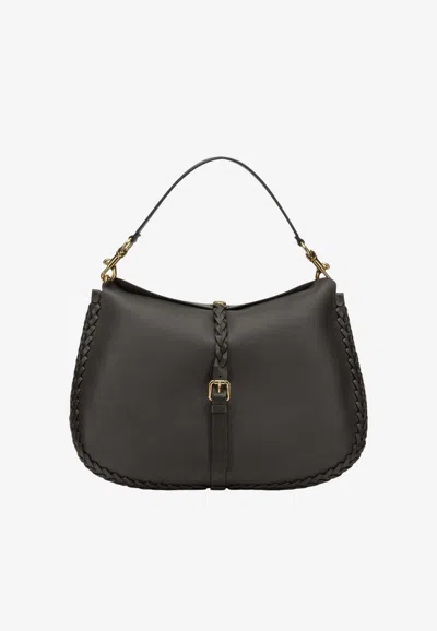 Etro Large Pony Nappa Leather Shoulder Bag In Dark Brown