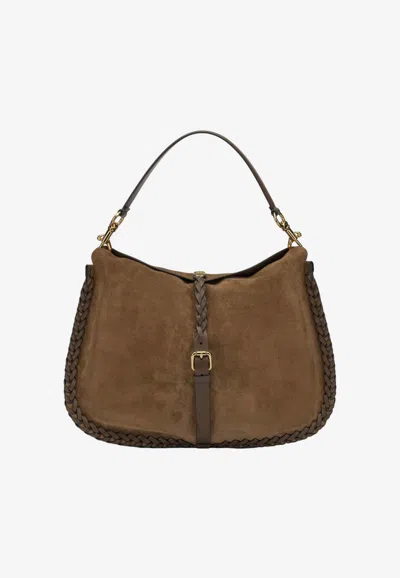 Etro Large Pony Suede Shoulder Bag In Brown