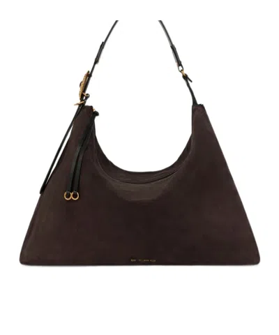 Etro Large Suede Rosette Bag In Brown