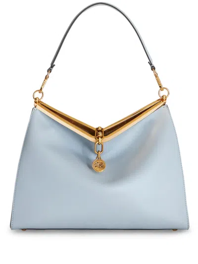 Etro Large Vela Leather Shoulder Bag In Blue
