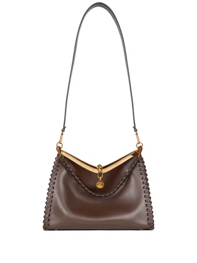 Etro Large Vela Leather Shoulder Bag In Brown